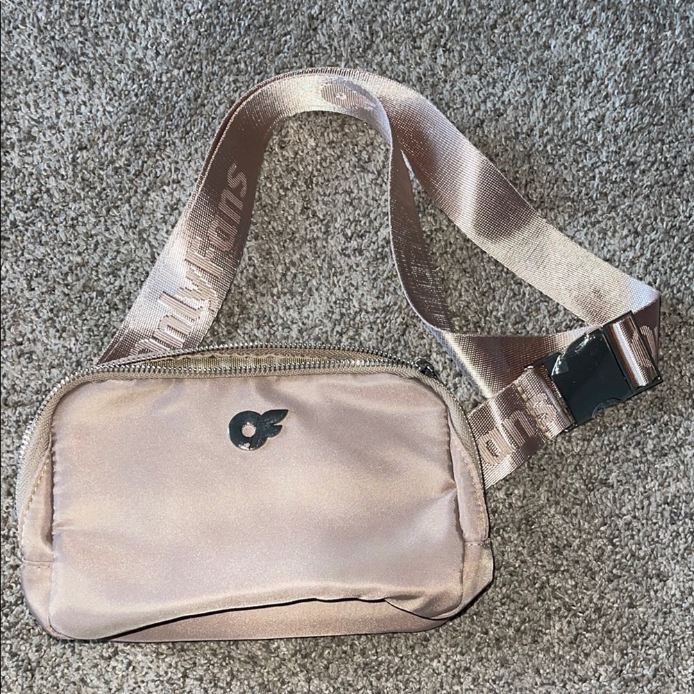 Tan Mini belt Bag with Adjustable Strap and Zipper Closure